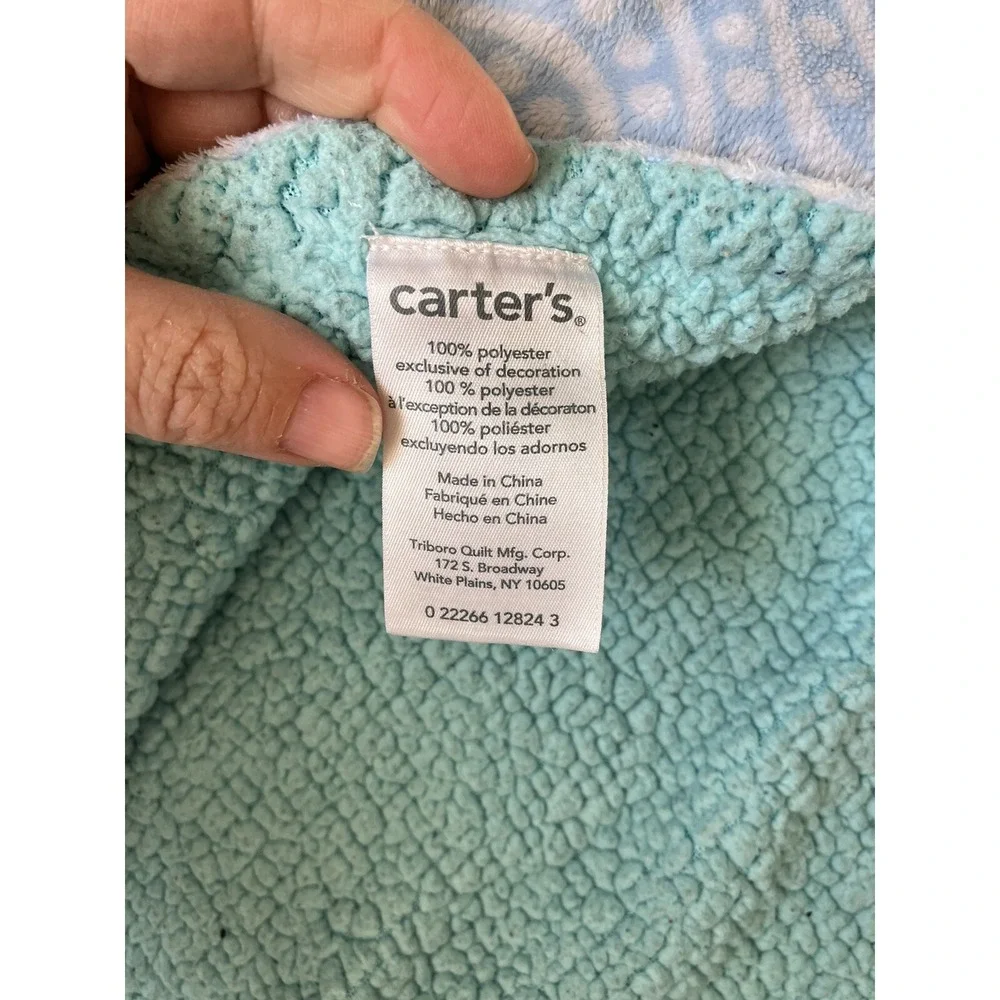 Carter's‎ Whale Applique' Baby Blanket Dot Waves Sherpa backing Aqua